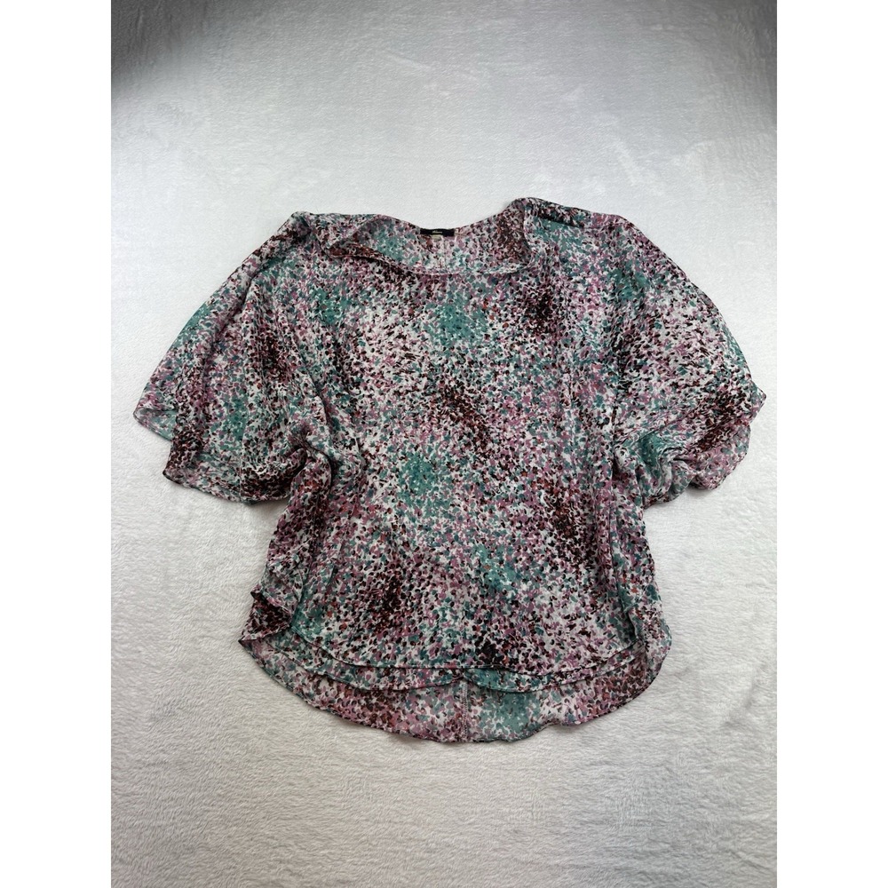 Women Floral multi colored batwing Sleeve blouse Size L Boho Flutter Flowy